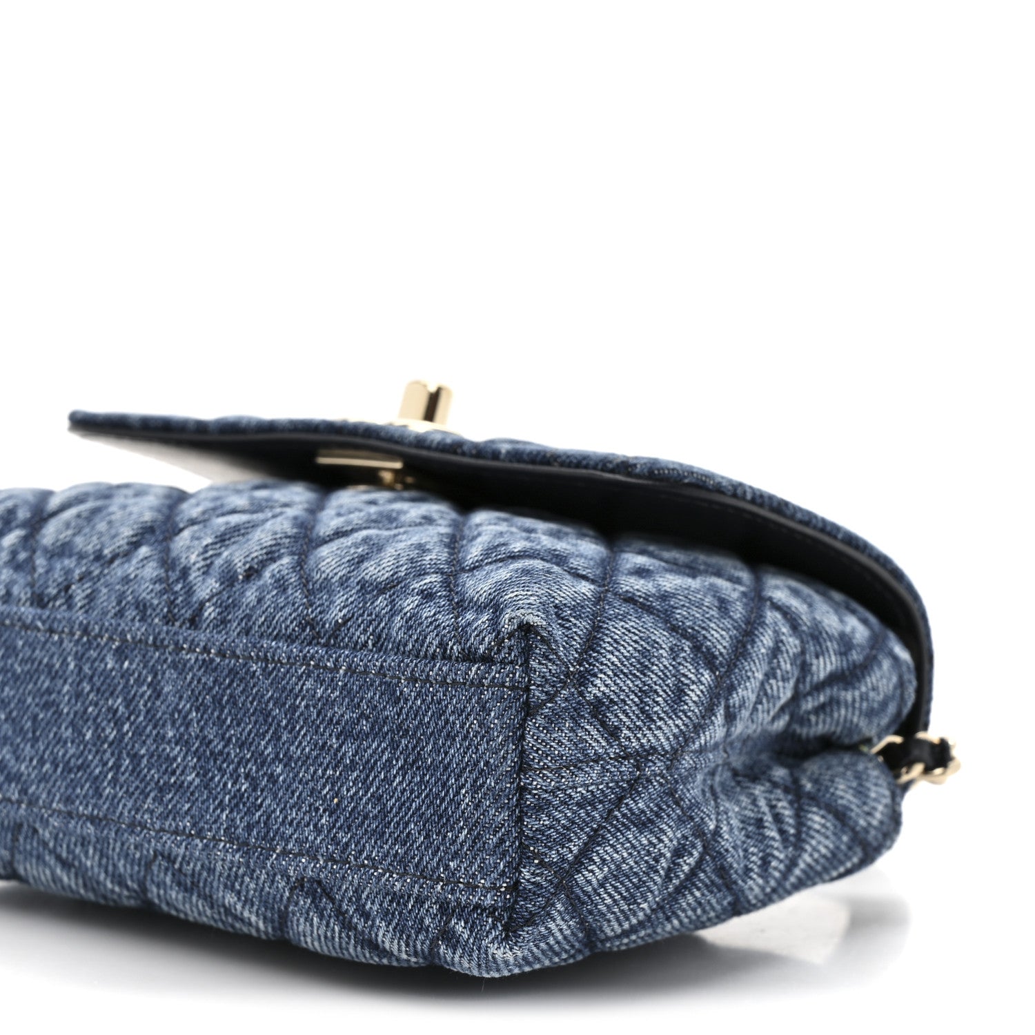 Chanel Washed Denim Calfskin Quilted Coco Handle Clutch With Chain Blue 9 of 10