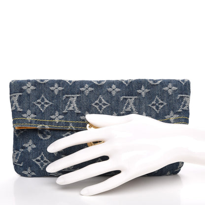 Louis Vuitton Monogram Denim Pochette Plat Clutch Blue 2 of 7