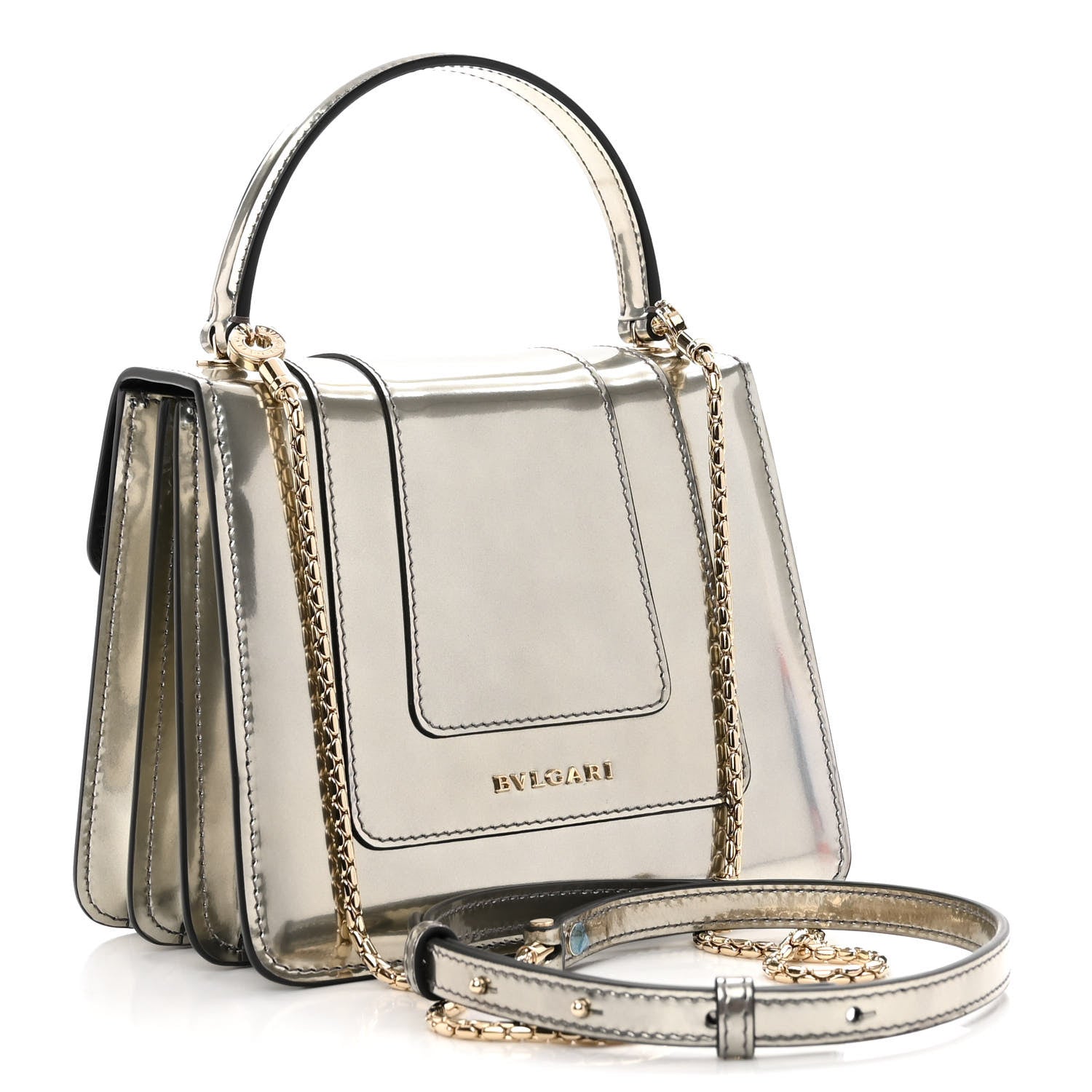 Bulgari Metallic Calfskin Serpenti Forever Top Handle Silver 3 of 9