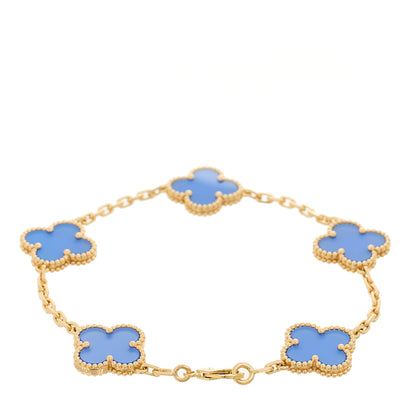 Van Cleef & Arpels 18K Yellow Gold Blue Agate 5 Motifs Vintage Alhambra Bracelet 2 of 4