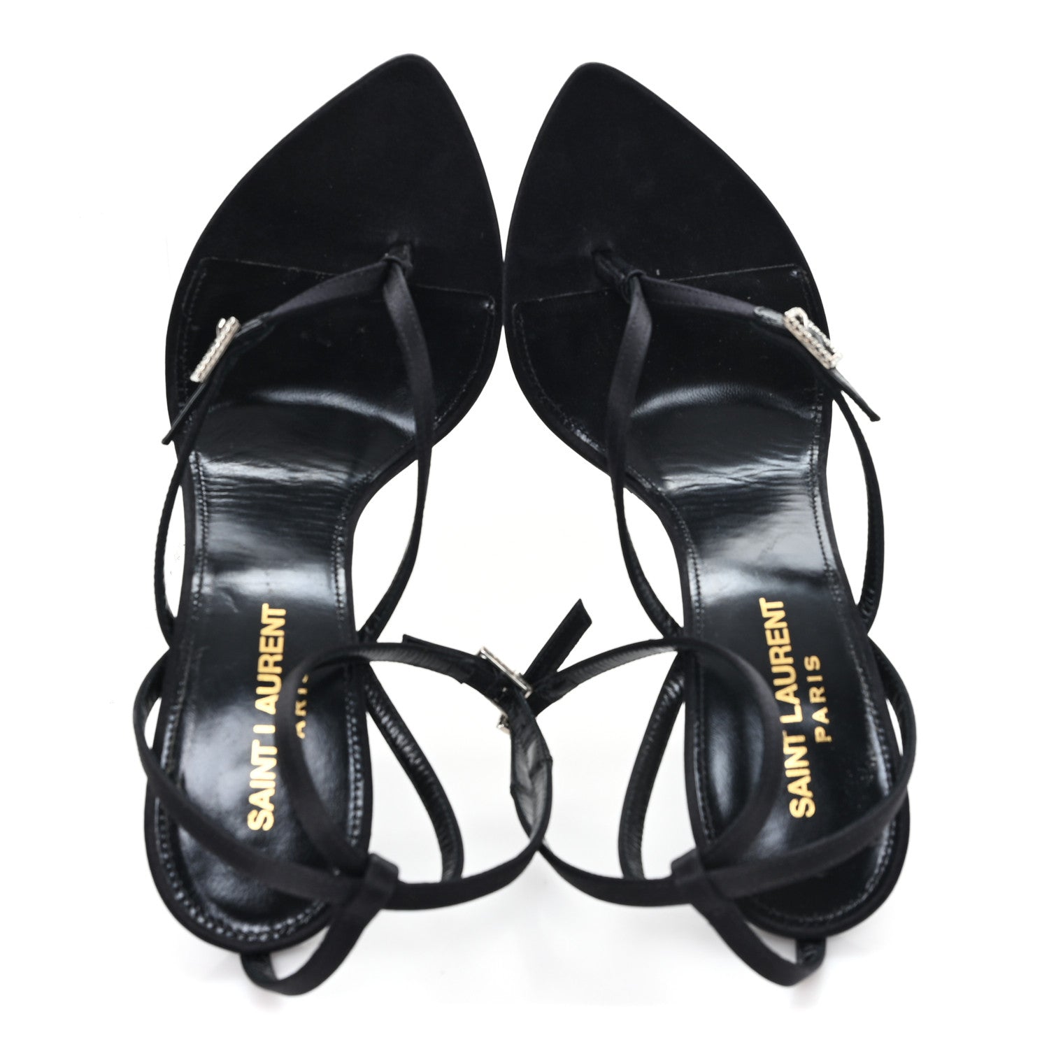Saint Laurent Crepe Satin Crystal Nadja 105 Ankle Strap Sandals 37