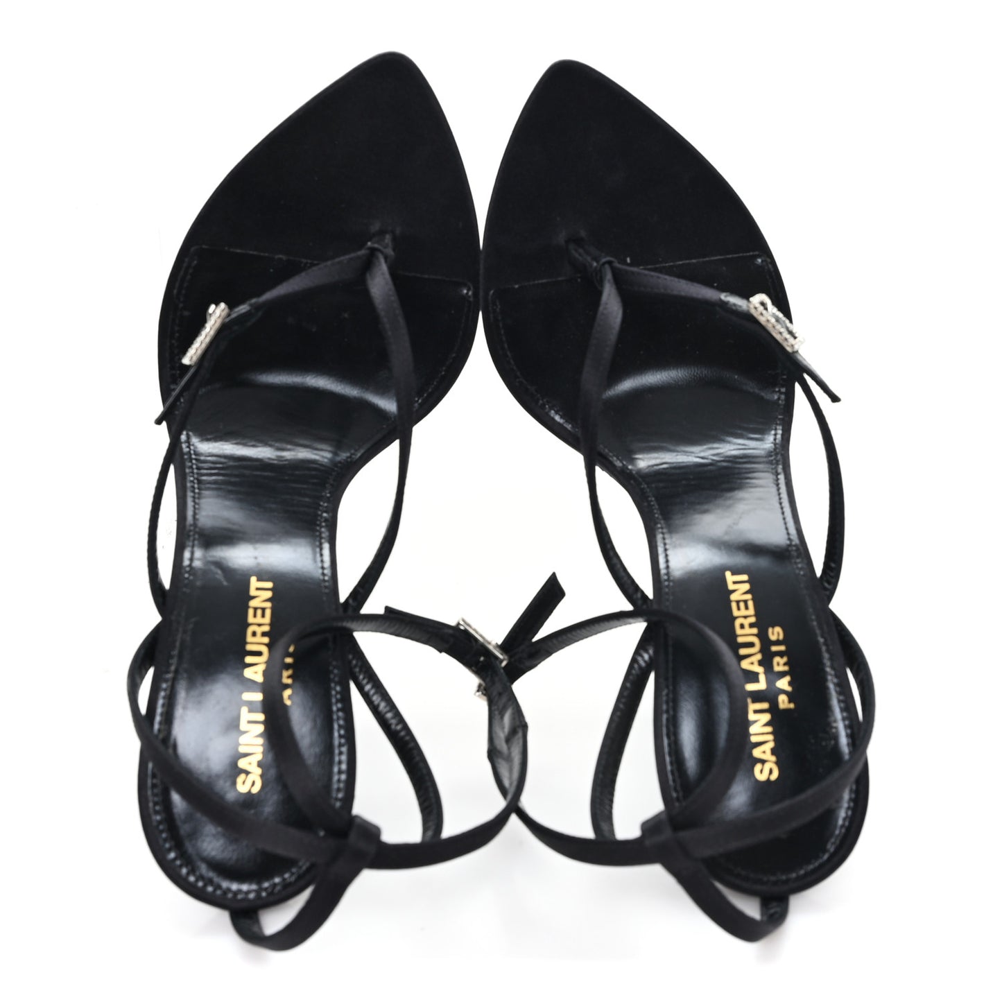 Crepe Satin Crystal Nadja 105 Ankle Strap Sandals 37 Black