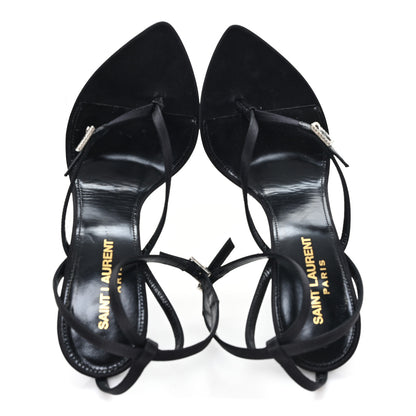 Saint Laurent Crepe Satin Crystal Nadja 105 Ankle Strap Sandals 37 Black 2 of 9