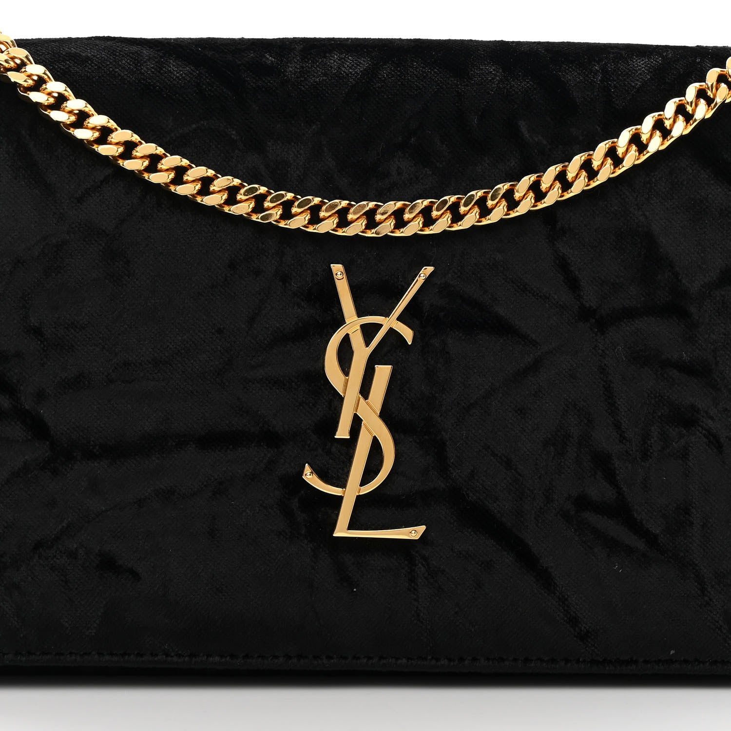 Saint Laurent Textured Velour Monogram Chain Wallet Black 8 of 13