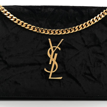 Saint Laurent Textured Velour Monogram Chain Wallet Black 8 of 13