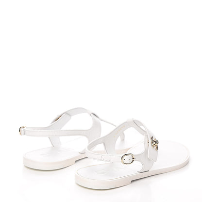 Chanel Lambskin CC Thong Sandals 36.5 White 4 of 11