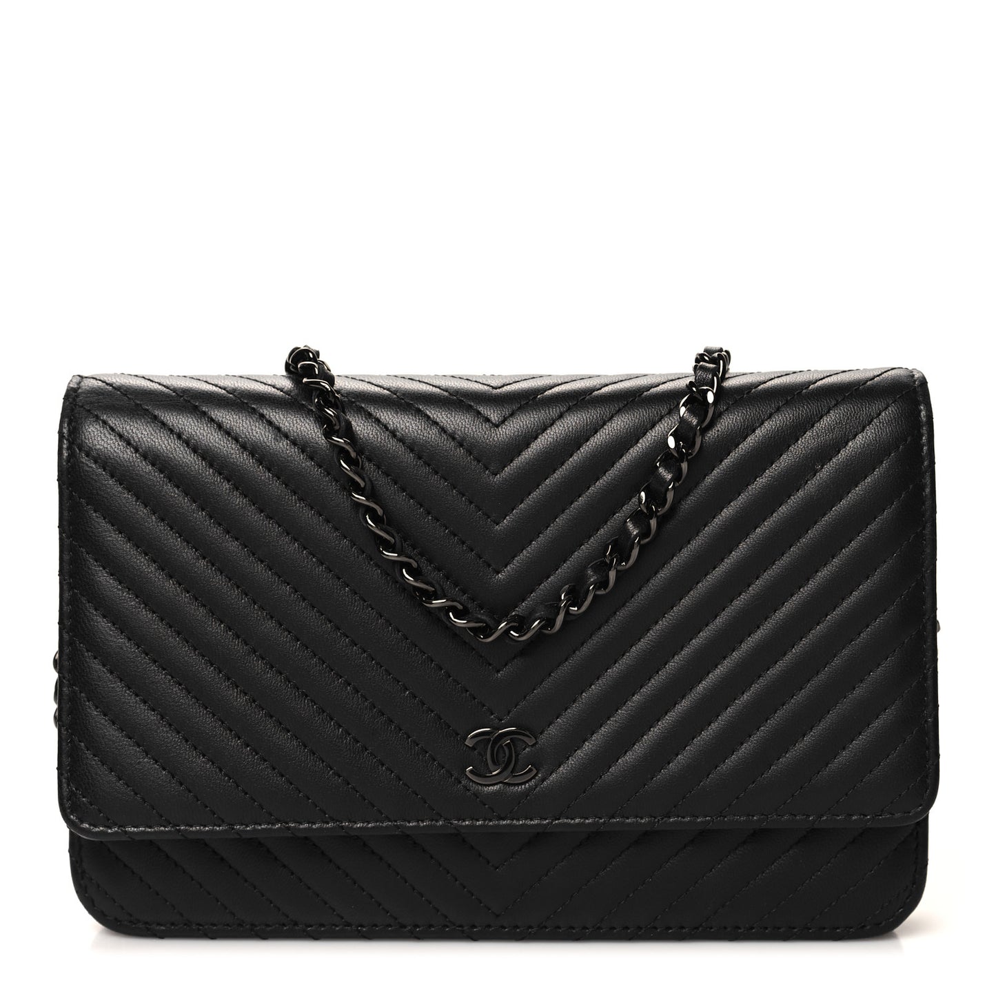 Lambskin Chevron Quilted Wallet On Chain WOC So Black