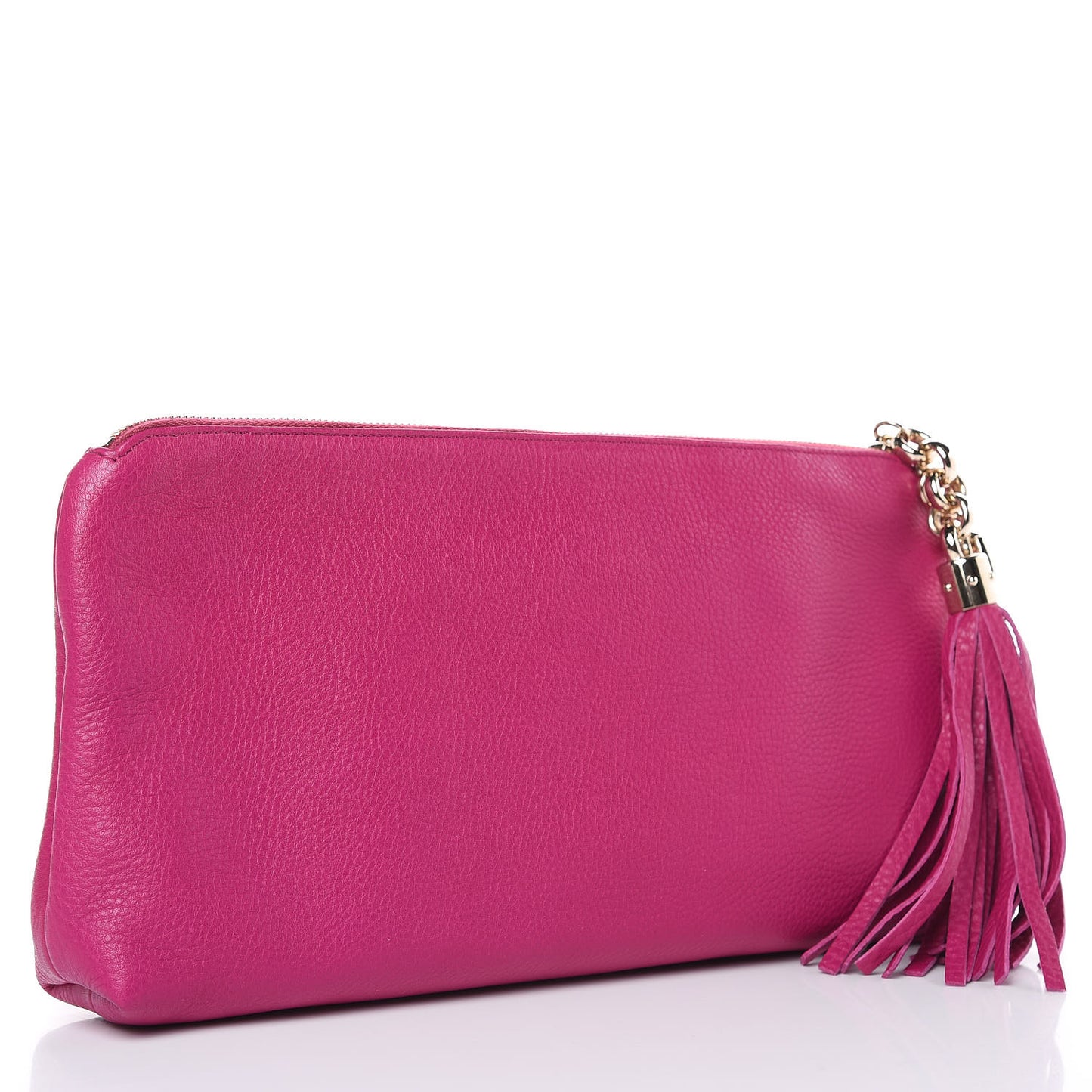 Pebbled Calfskin Tassel Clutch Fuchsia