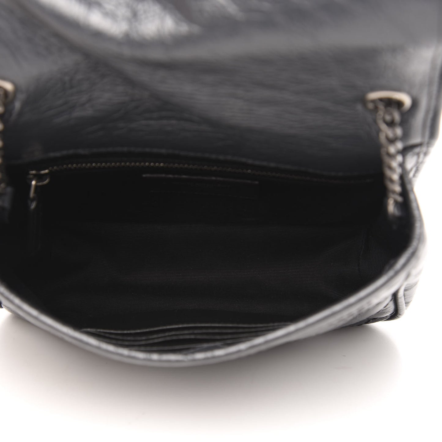 Crinkled Calfskin Matelasse Monogram Niki Chain Wallet Fog
