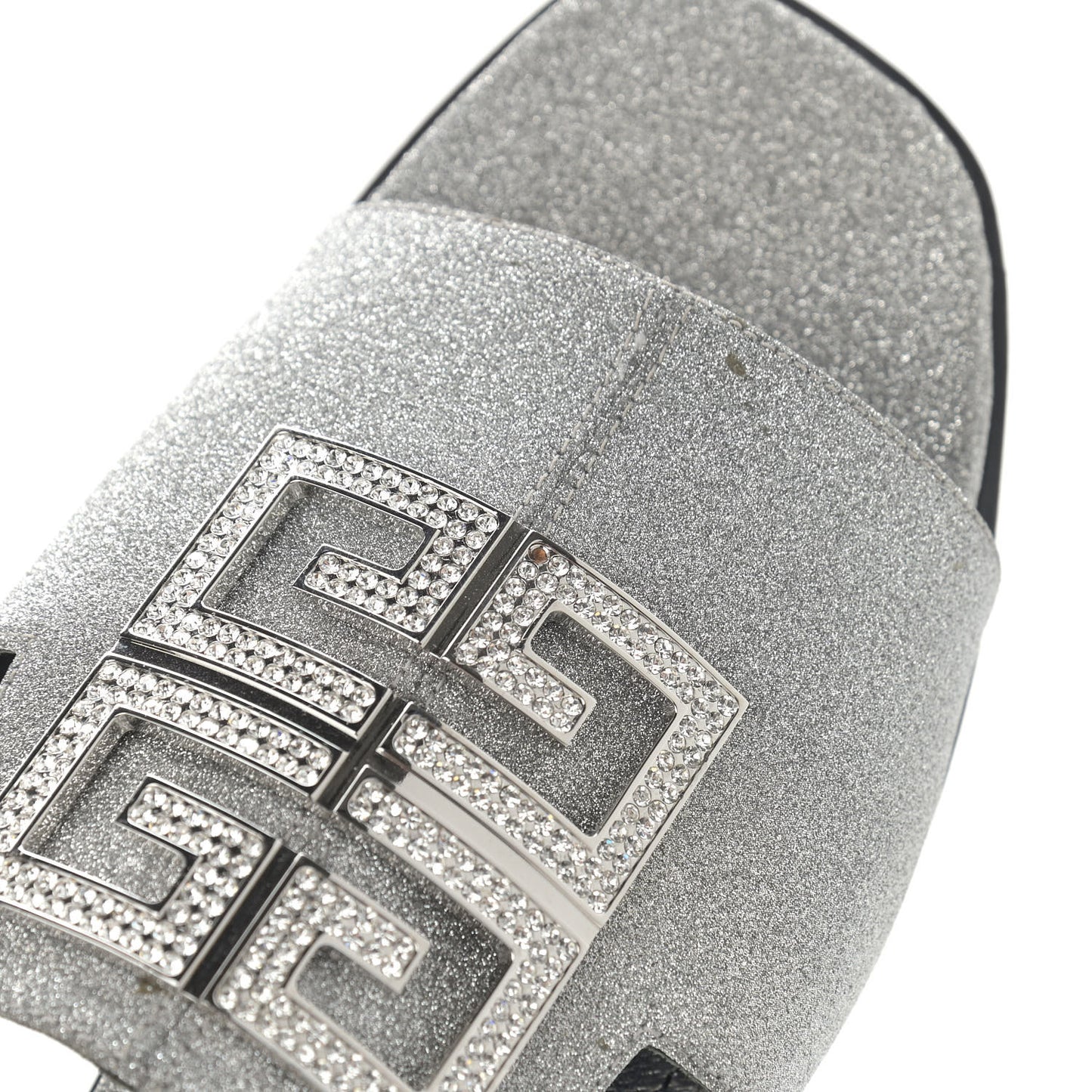 Glitter Embellished Calfskin 4G Flat Sandals 36.5 Silver