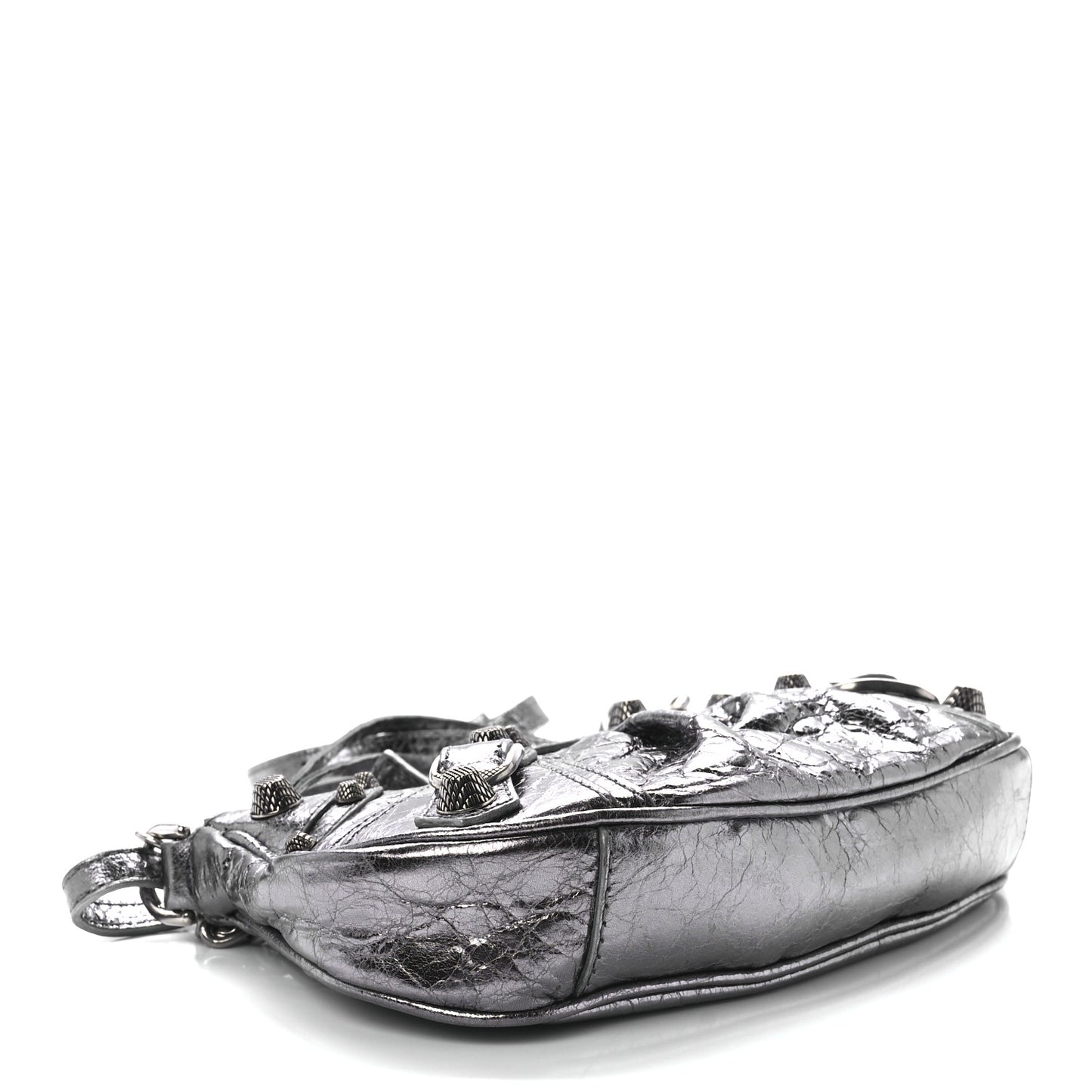 Metallic Agneau Arena Le Cagole Purse With Chain Mini Silver