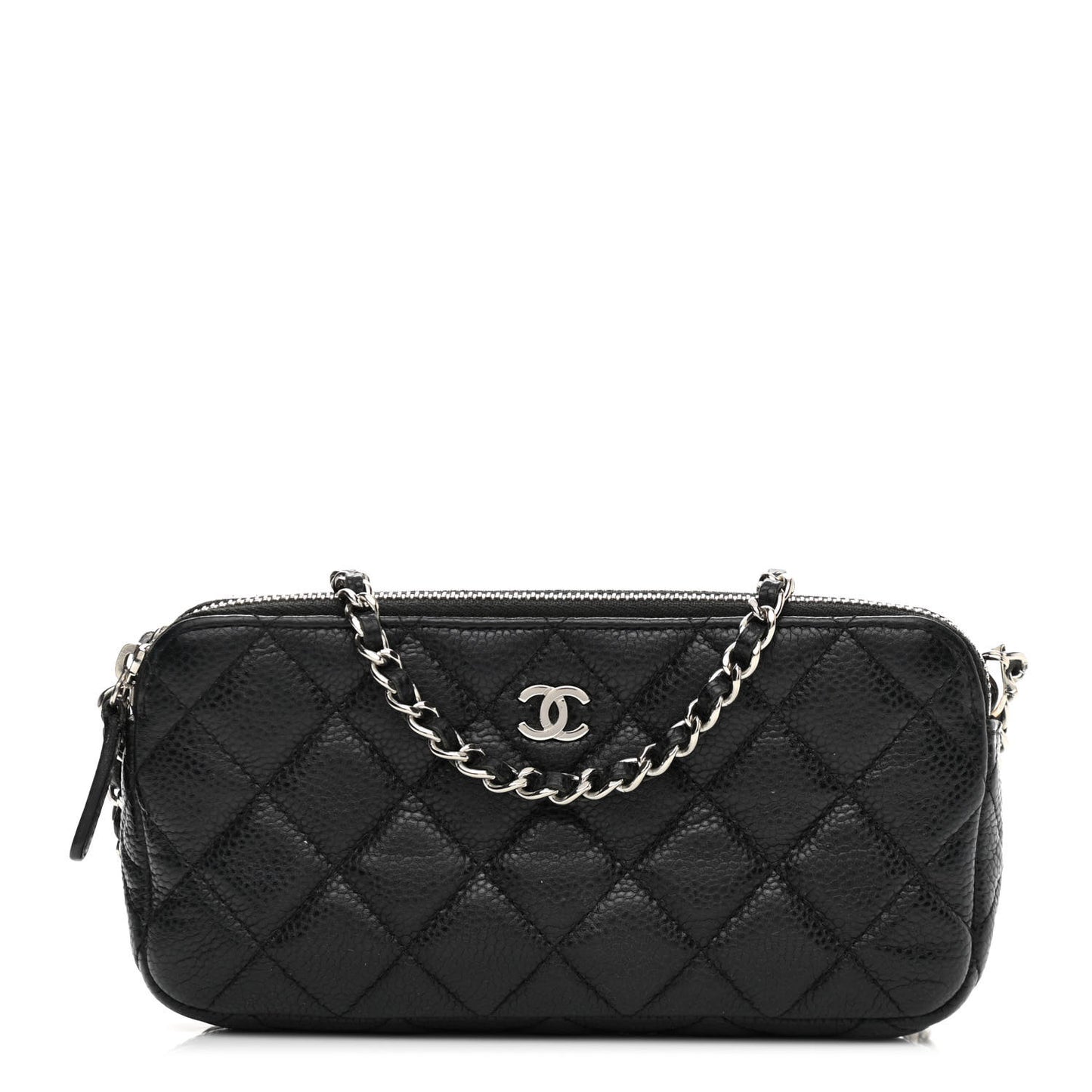 Caviar Quilted Small Clutch With Chain Black