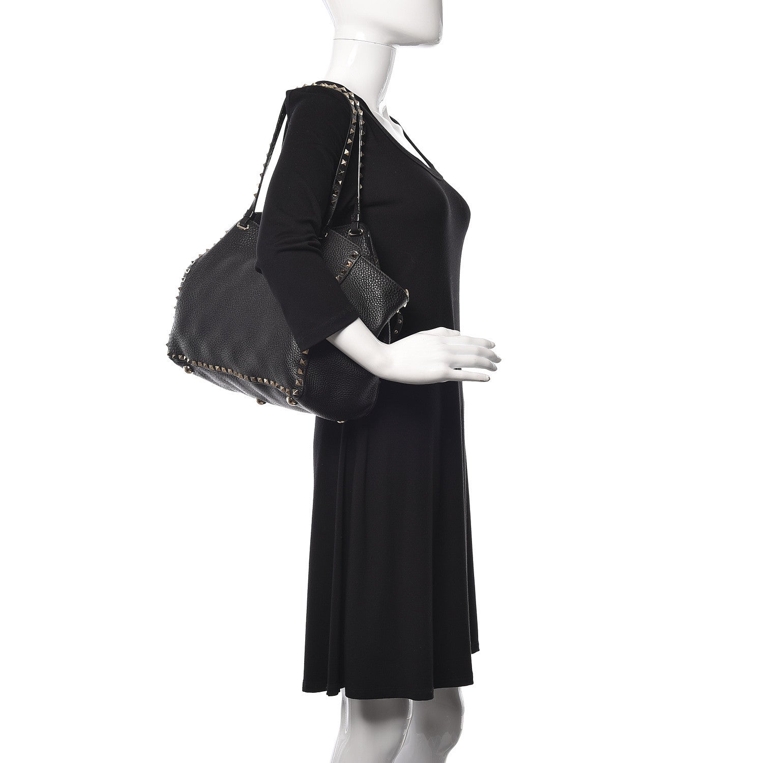 Valentino Garavani Pebbled Calfskin Medium Rockstud Tote Black 2 of 13