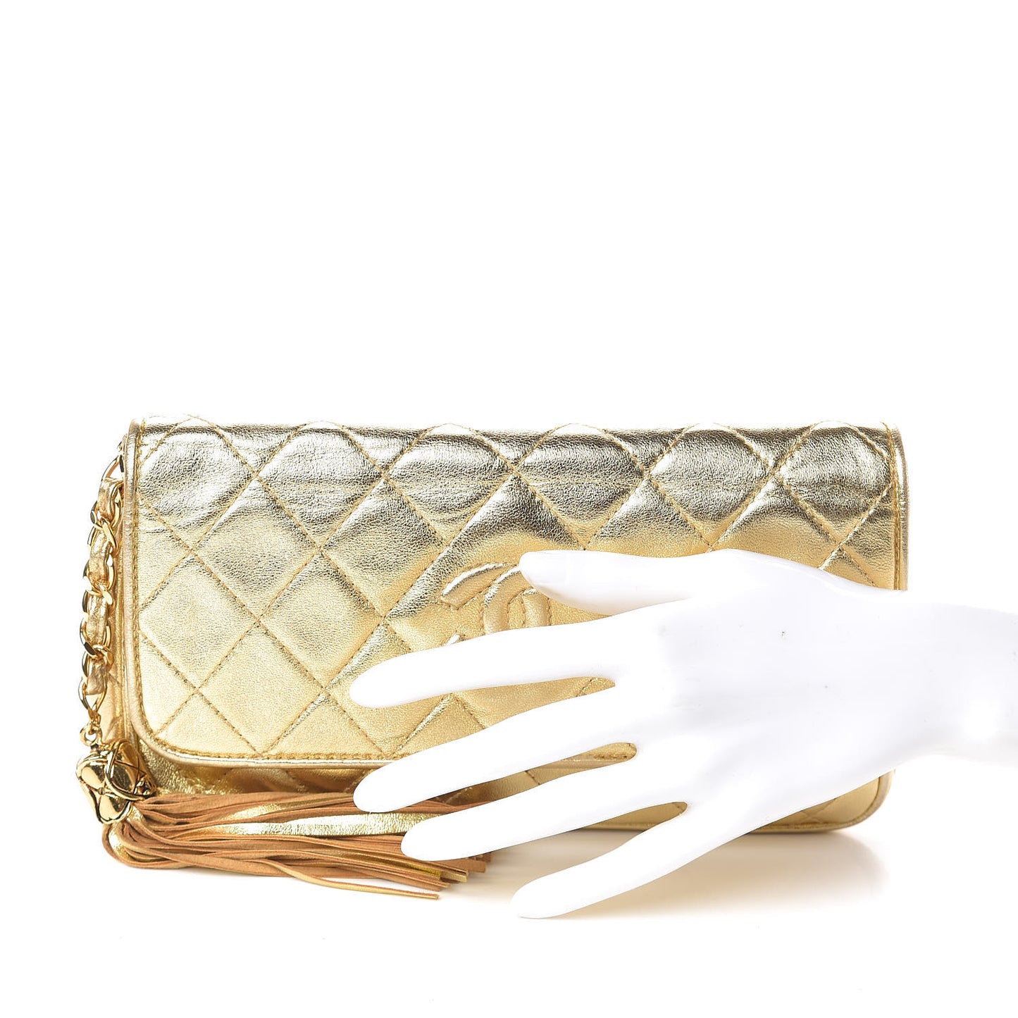 Lambskin Quilted Tassel Clutch Gold