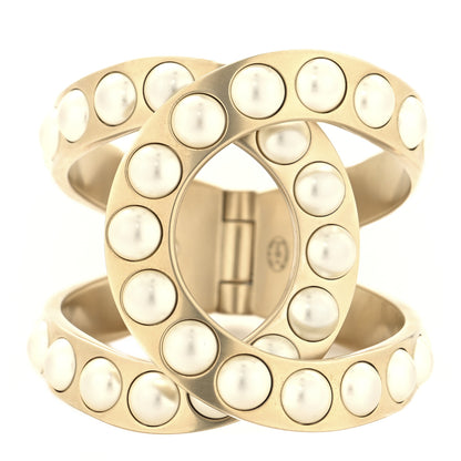Chanel Metal Pearl CC Cuff Bracelet S Matte Gold 1 of 5