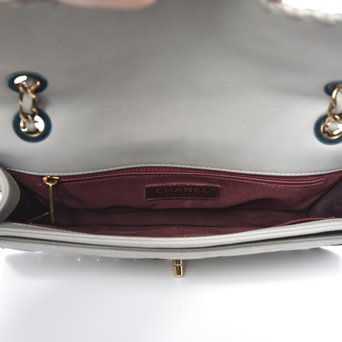 Iridescent Calfskin Medium Happy Stitch Flap Grey