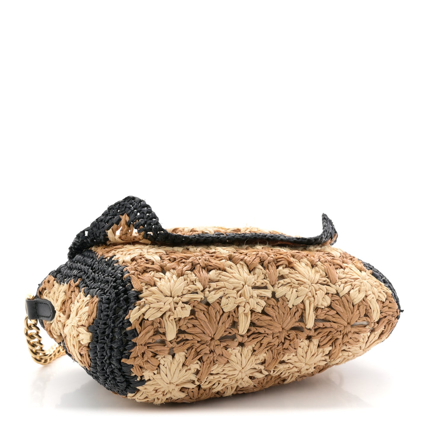 Raffia Crochet GG Marmont Shoulder Bag Black Natural Ecru Black