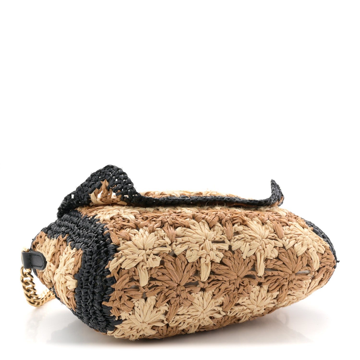 Gucci Raffia Crochet GG Marmont Shoulder Bag Black Natural Ecru Black 4 of 12