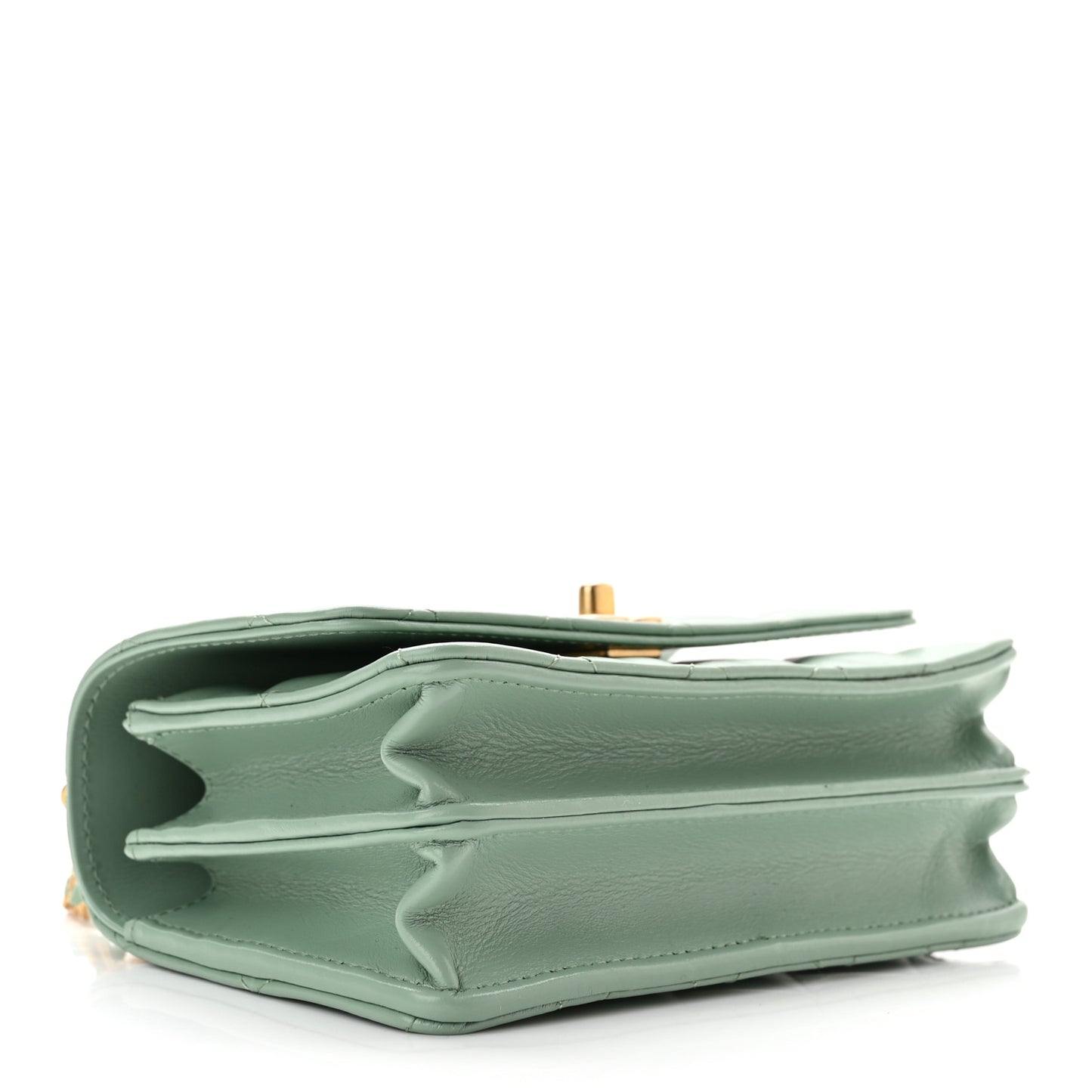 Shiny Calfskin Quilted Top Handle Flap Clutch With Chain Light Green