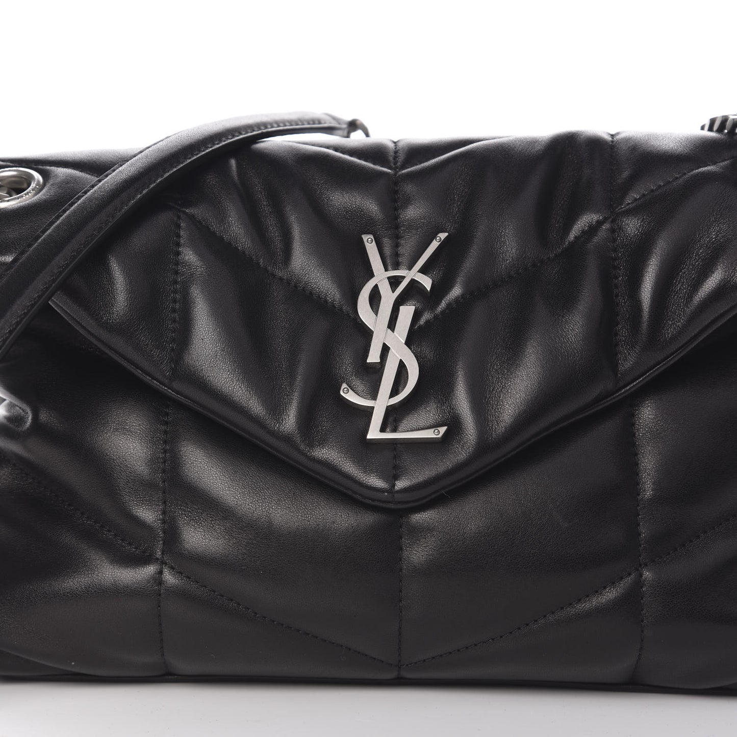 Lambskin Quilted Small Loulou Puffer Monogram Chain Satchel Black