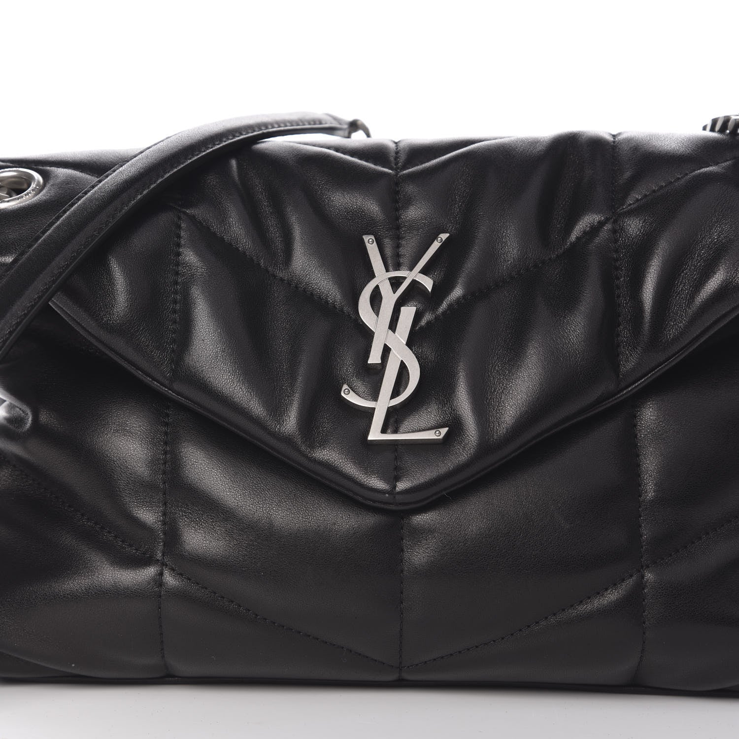 Saint Laurent Lambskin Quilted Small Loulou Puffer Monogram Chain Satchel Black 9 of 9