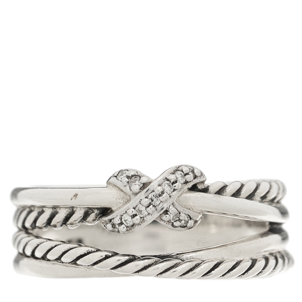 Sterling Silver Diamond X Crossover Ring 56 7.5