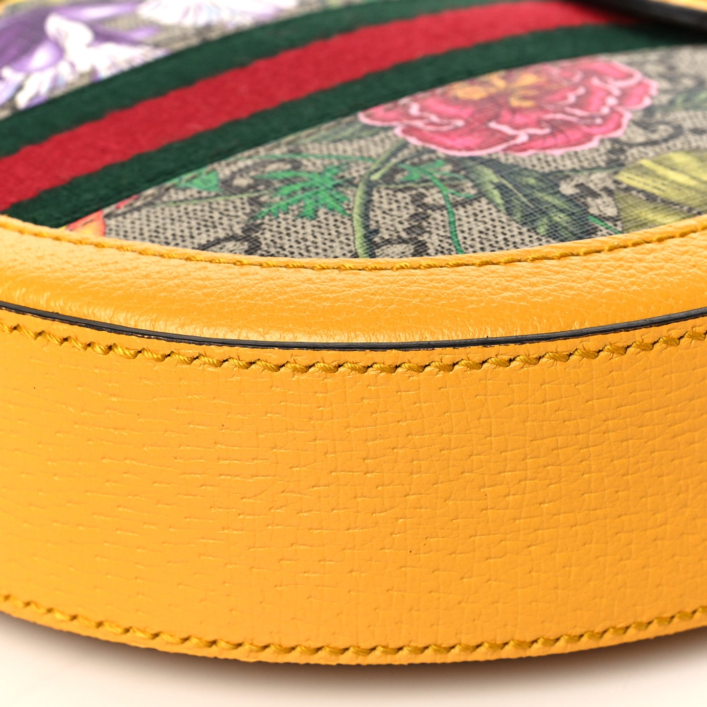 GG Supreme Monogram Flora Web Mini Ophidia Round Shoulder Bag Beige Multicolor Crop