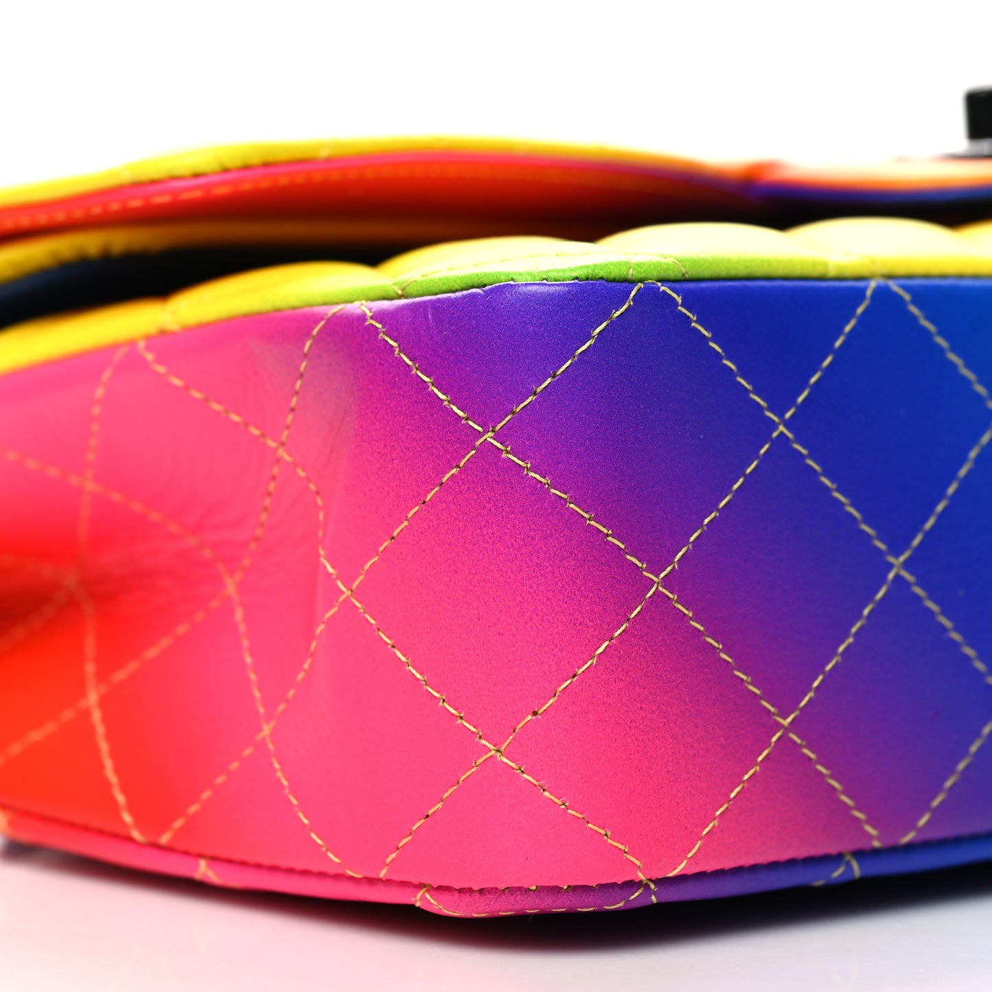 Calfskin Quilted Medium Rainbow Double Flap Multicolor