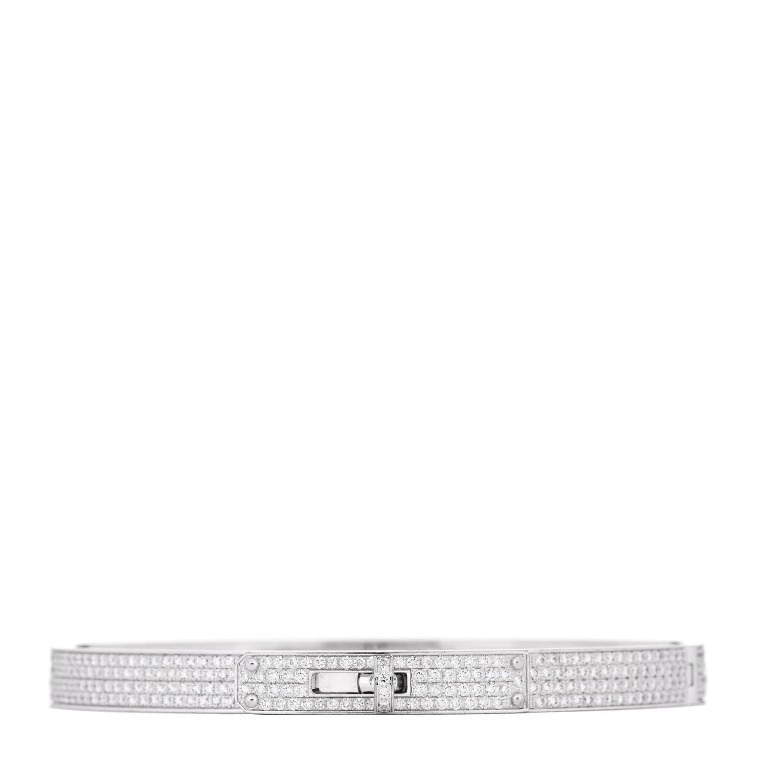 Hermes 18K White Gold Diamond PM Kelly Full Pave Bracelet ST 1 of 4