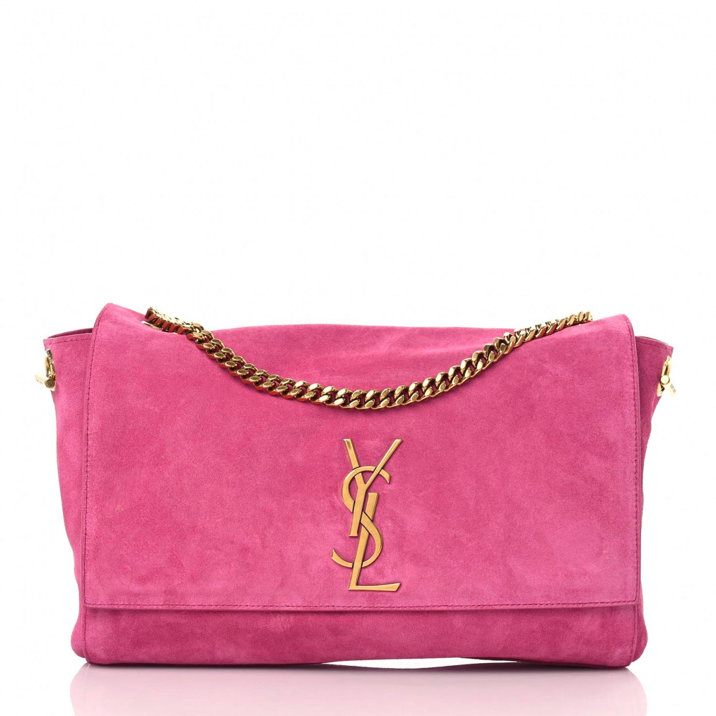 Smooth Calfskin Suede Medium Reversible Monogram Kate Satchel Rose Rubis
