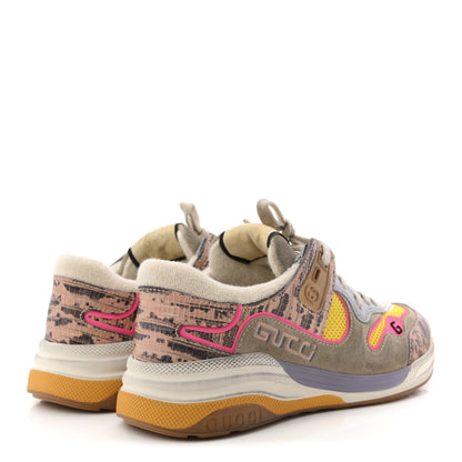 Gucci Suede Calfskin Tejus Printed Womens Ultrapace Sneakers 37.5 Pink Silver Oatmeal Yolk 5 of 12