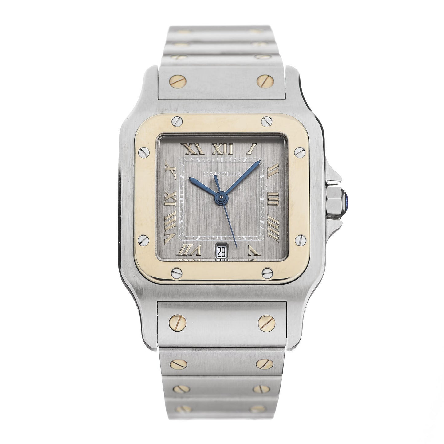 Stainless Steel 18K Yellow Gold 29mm Santos De Cartier Galbee Quartz Watch Silver
