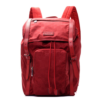 Gucci Nylon Monogram Dollar Calfskin Medium Light Double Buckle Backpack Vibrant Red 1 of 18