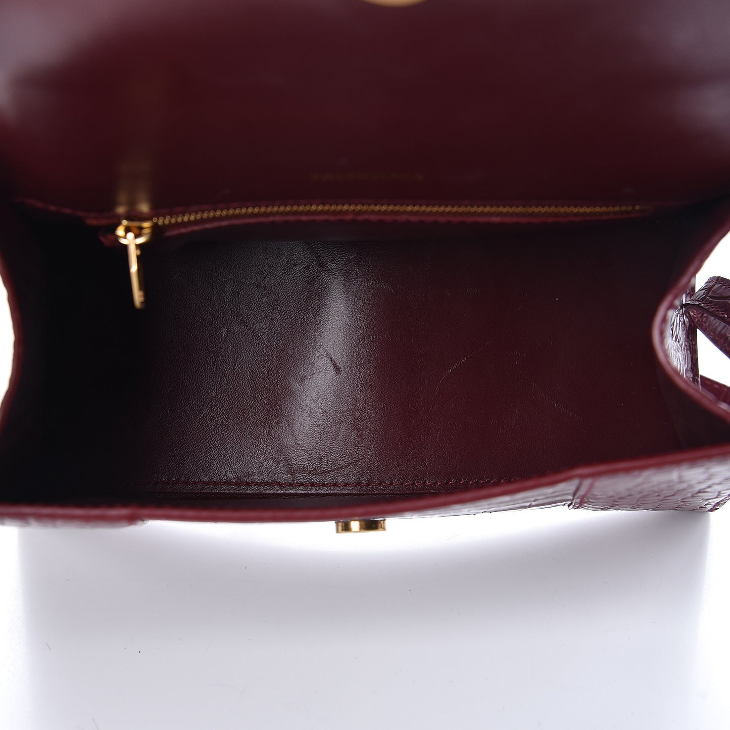 Shiny Calfskin Crocodile Embossed Small Hourglass Top Handle Bag Dark Red
