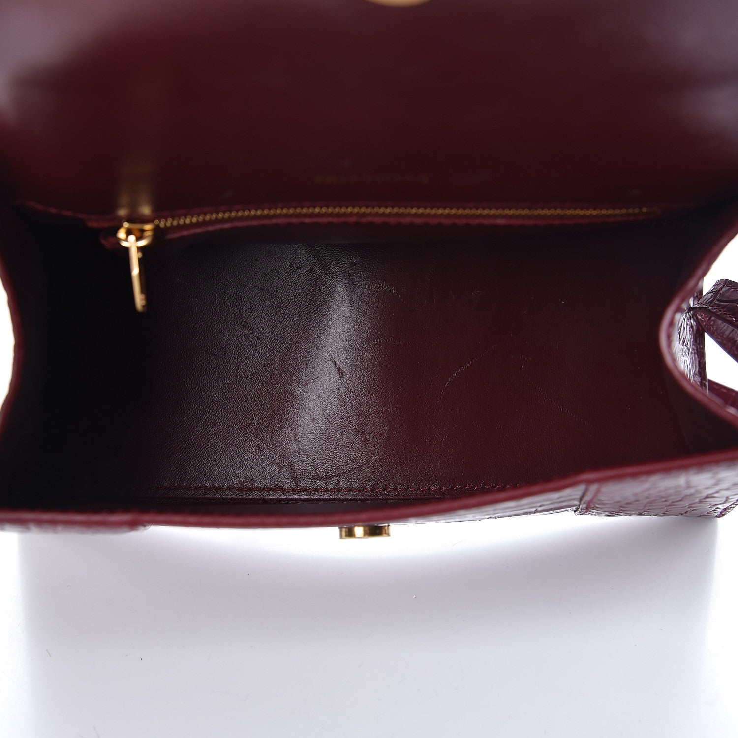Balenciaga Shiny Calfskin Crocodile Embossed Small Hourglass Top Handle Bag Dark Red 5 of 11