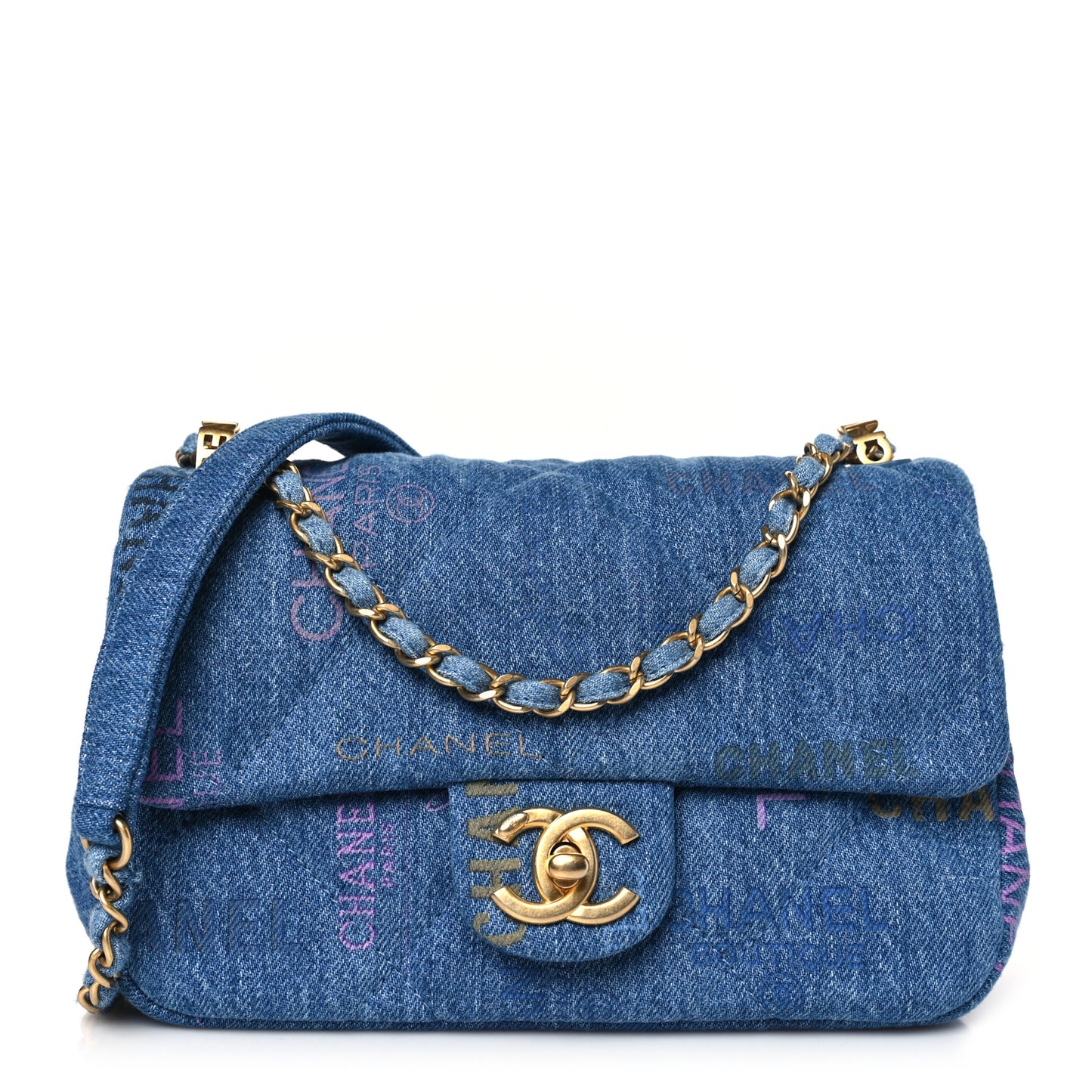 Denim Quilted Mini Denim Mood Rectangular Flap Blue Multicolor