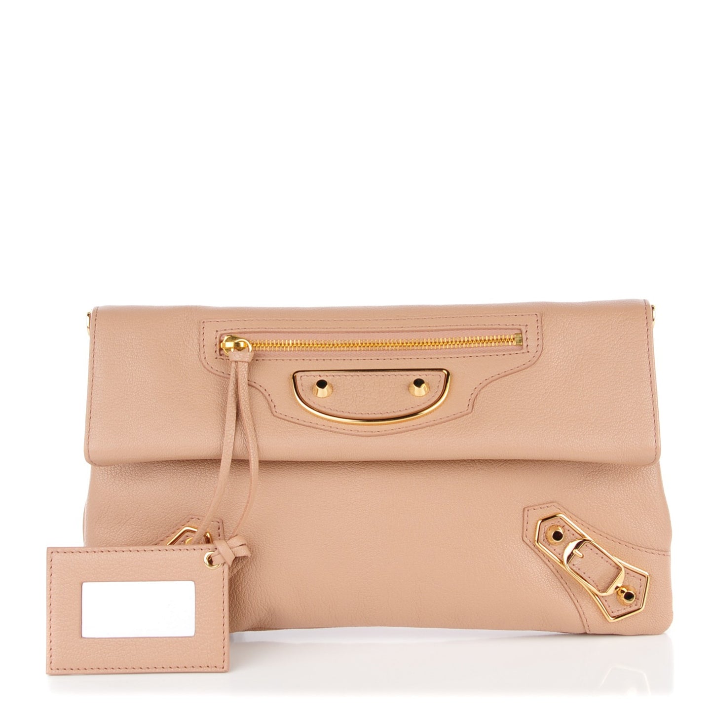 Chevre Gold Metallic Edge Hardware Envelope Clutch Rose Des Sables