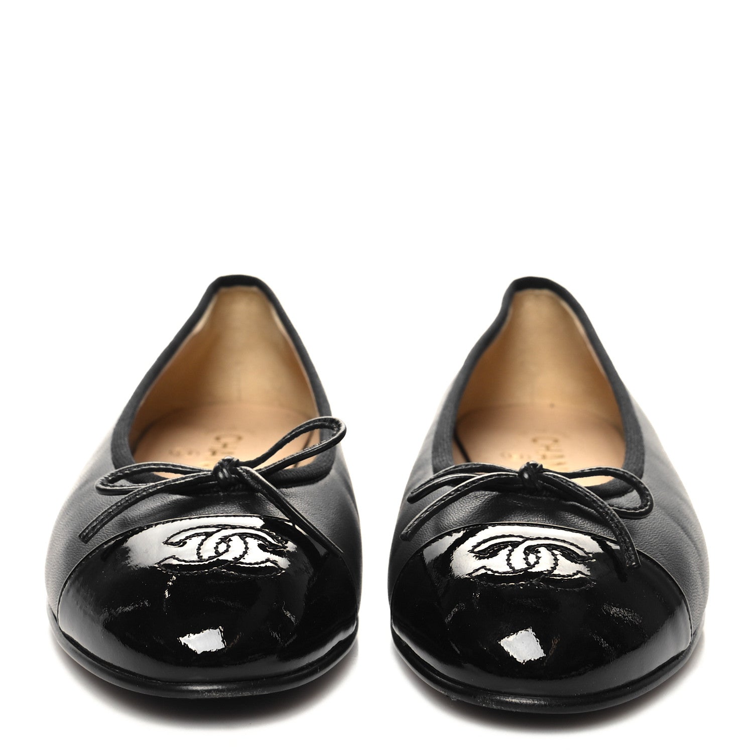 Chanel Lambskin Patent CC Cap Toe Ballerina Flats 37.5 Black 4 of 9
