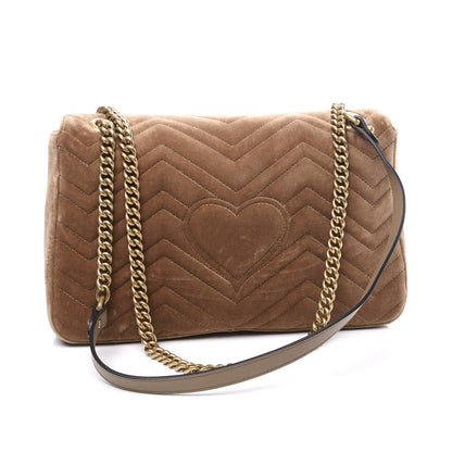 Gucci Velvet Matelasse Medium GG Marmont Shoulder Bag Taupe 2 of 10