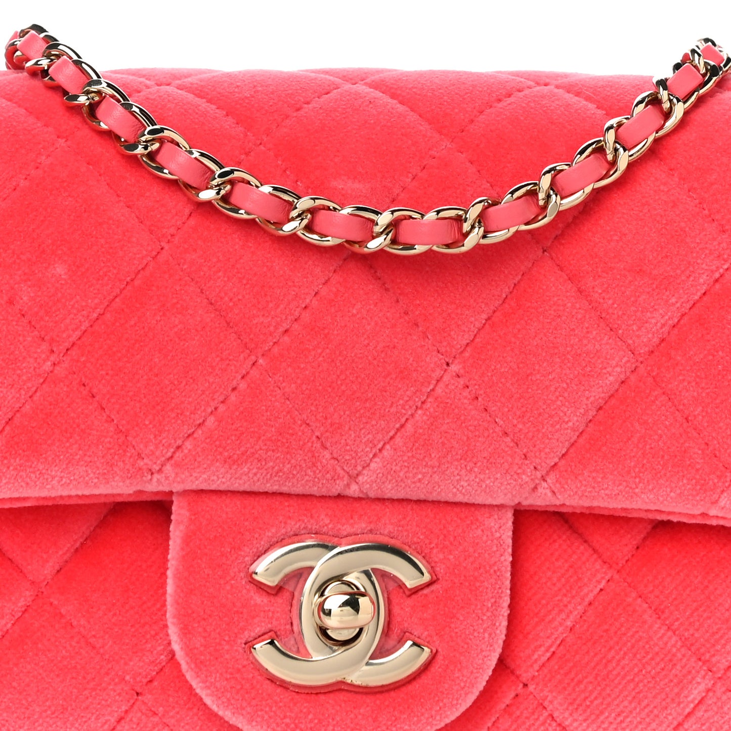 Velvet Quilted Mini Rectangular Pearl Crush Flap Coral