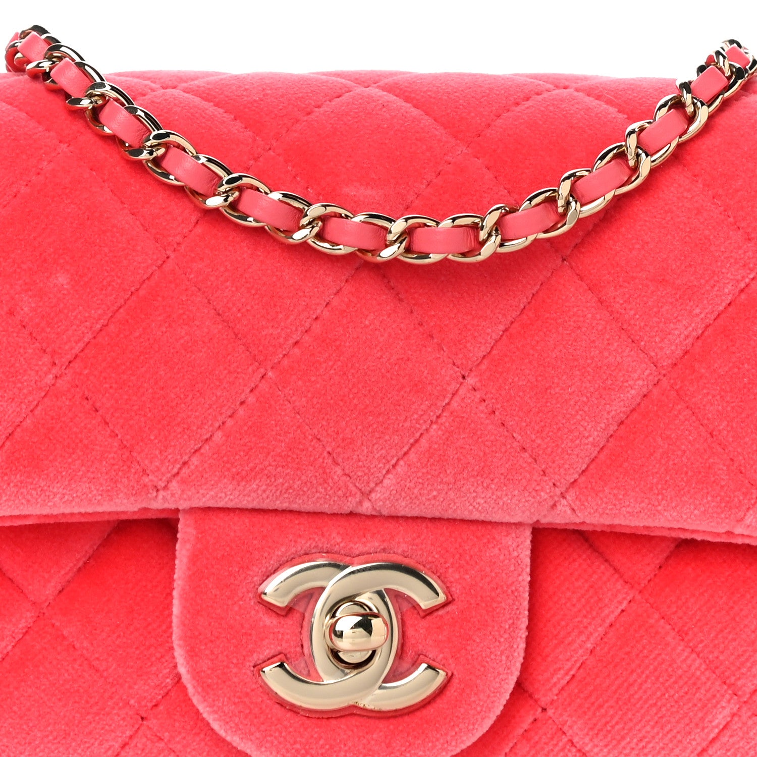 Chanel Velvet Quilted Mini Rectangular Pearl Crush Flap Coral 8 of 10