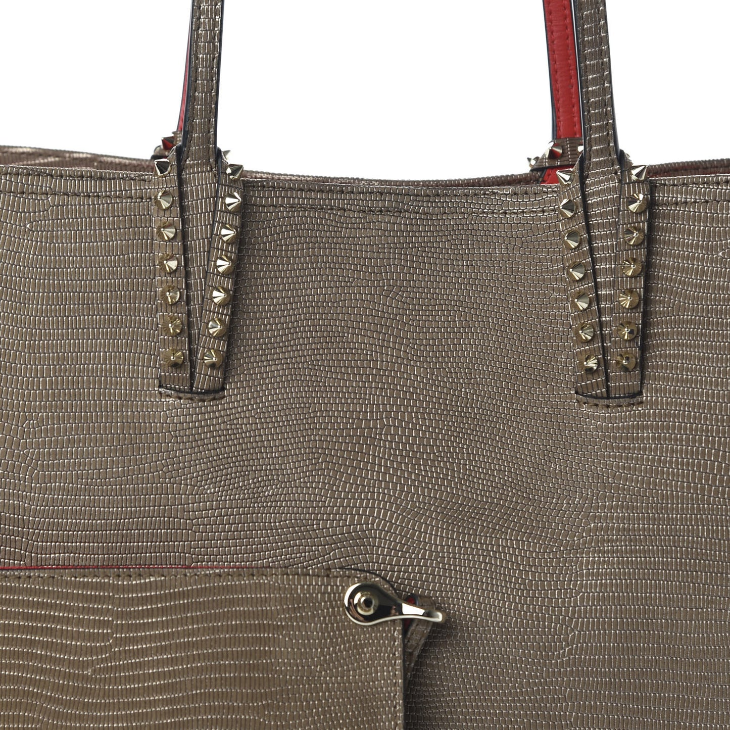Calfskin Lizard Embossed Spikes East West Cabata Tote Brown