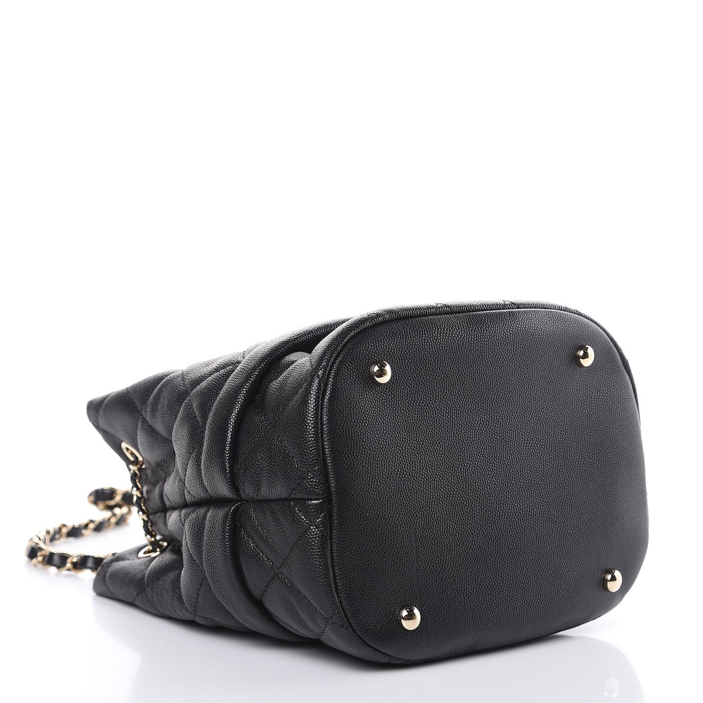 Caviar Quilted Rolled Up Bucket Drawstring Bag Black