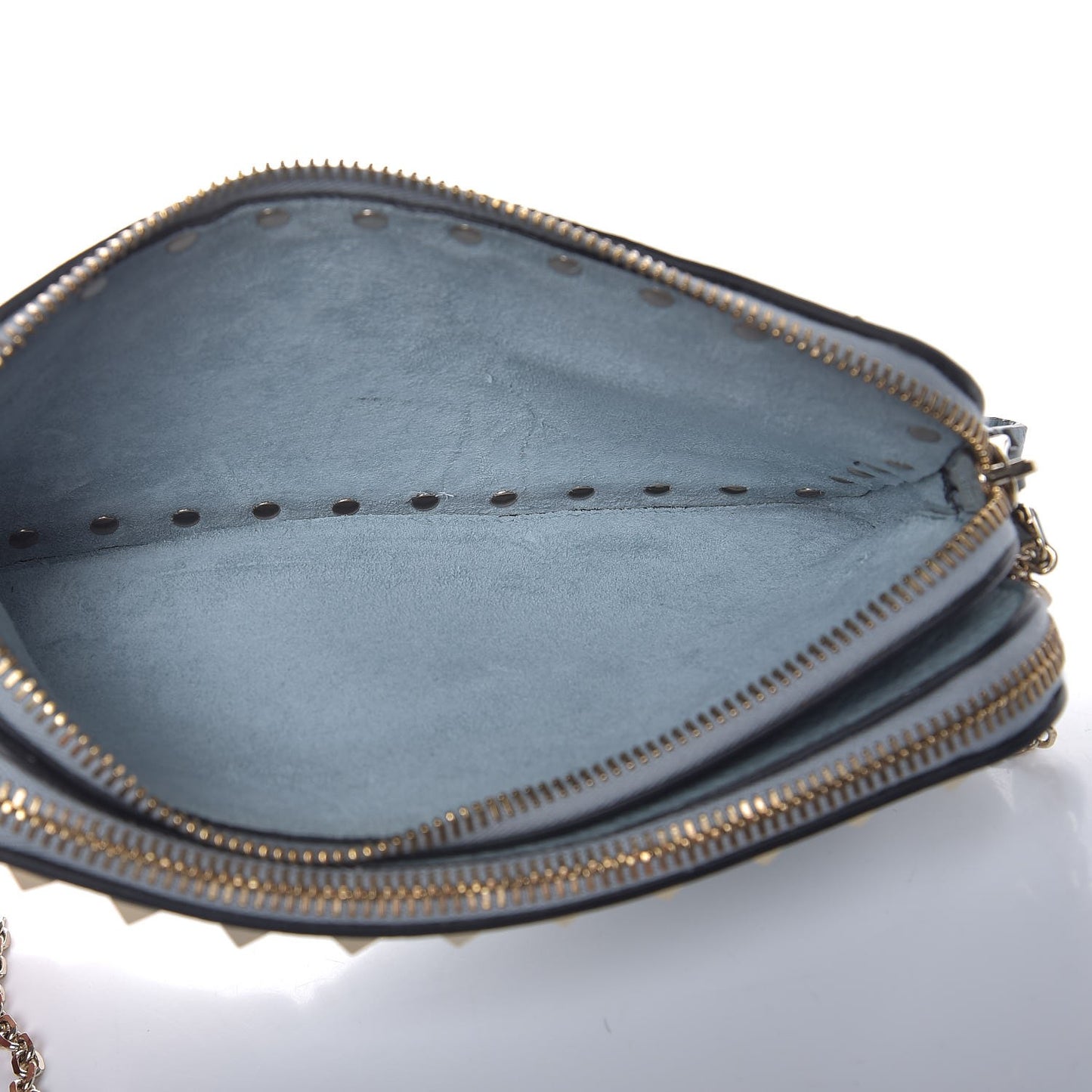 Pebbled Calfskin Rockstud Double Zip Camera Crossbody Bag Nube