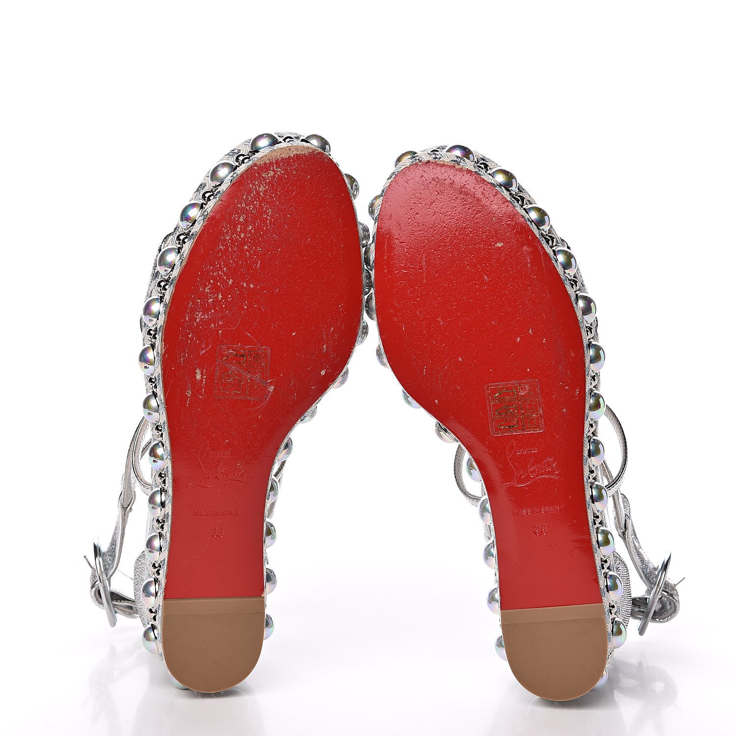 Christian Louboutin Crepe Satin Specchio Lurex Chocazeppa 60 Platform Sandals 36 Silver 5 of 10
