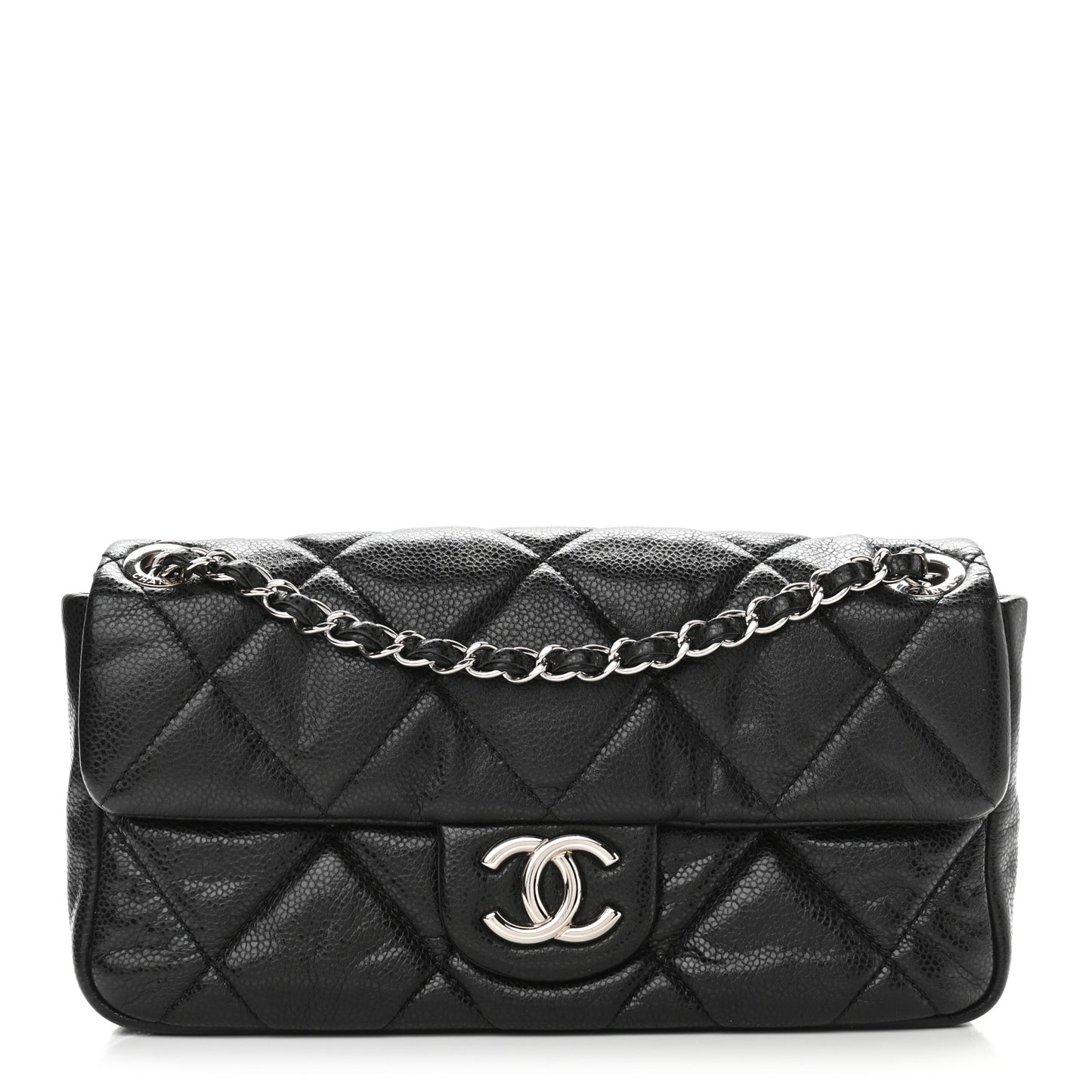 Glazed Caviar Quilted Small Nature Flap Bag Black