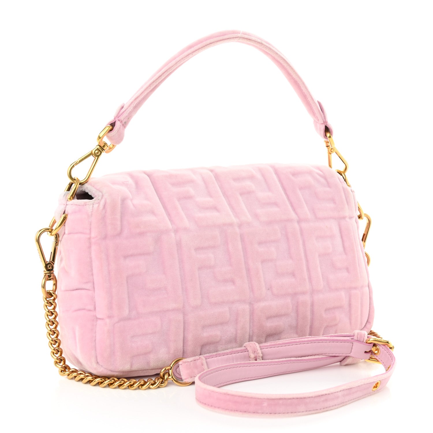 Fendi Velvet FF Embossed Baguette Rosa Confetti 3 of 12