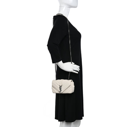 Saint Laurent Grained Calfskin Matelassé Chevron Monogram Classic Baby Chain Bag White 2 of 12