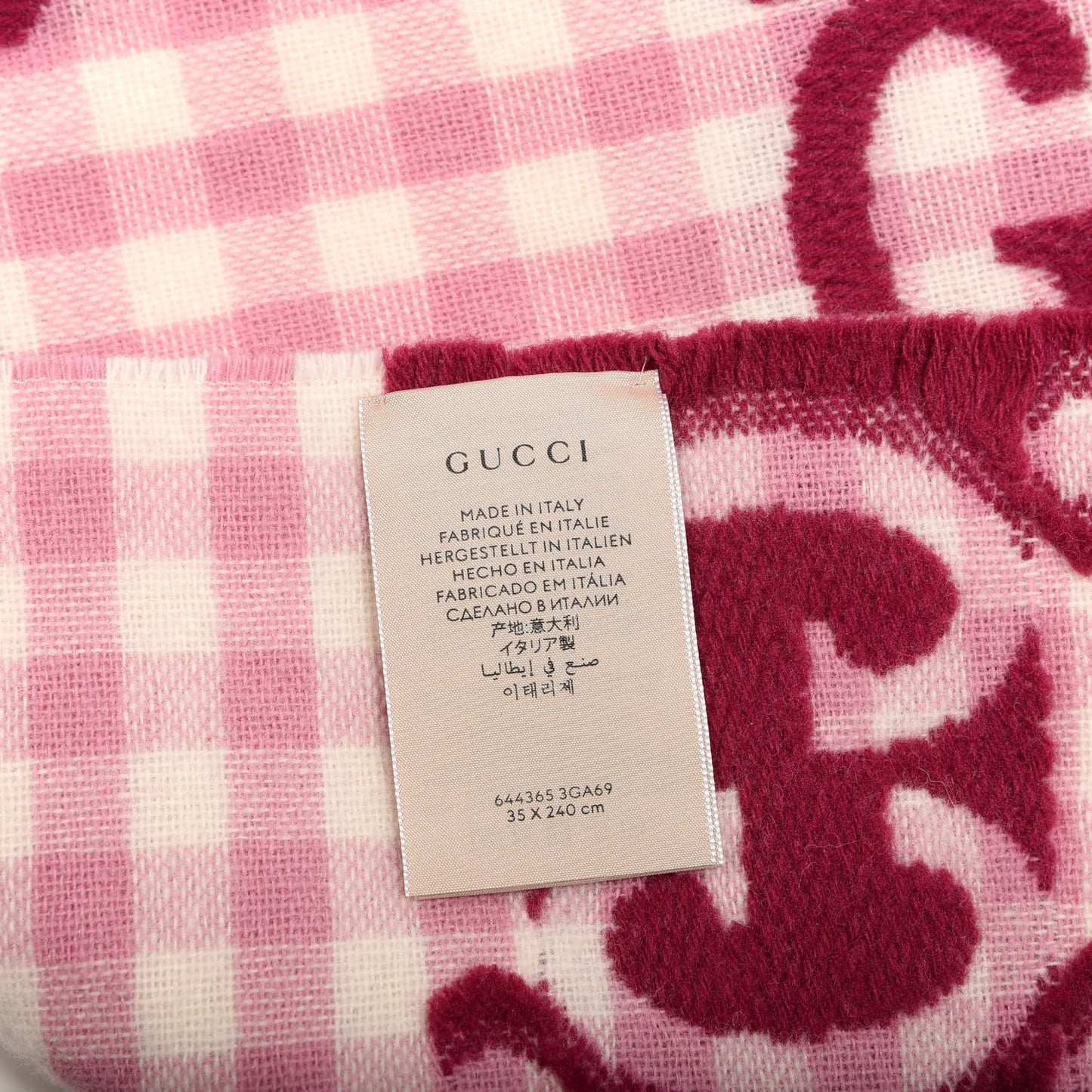 Wool Polyamide Jacquard GG Monogram Diamcheck Logo Scarf Roseatte Ivory
