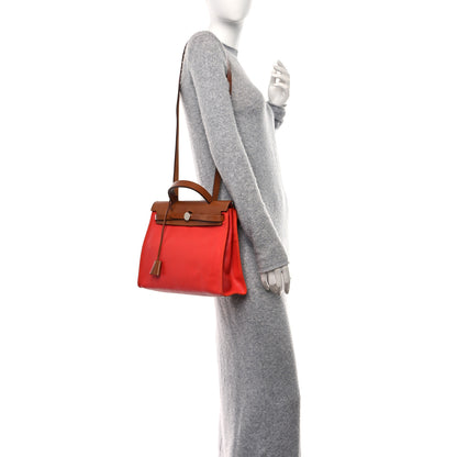 Hermes Toile H Berline Vache Hunter Herbag Zip 31 PM Naturel Rouge H 2 of 17